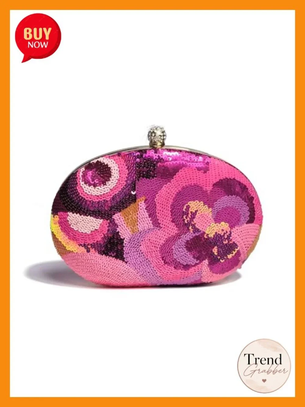 Women's Floral Sequin Clutch Purse, Sparkly Evening Bag, Detachable Chain